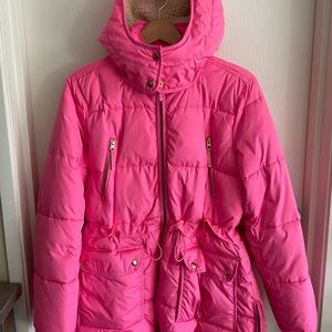 J. Crew primaloft water resistant puffer in hot pink
